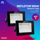 Kit 2 Refletores Led 100W Spotlight Bivolt A Prova D'água Ip66 Cor Luz Branca Fria