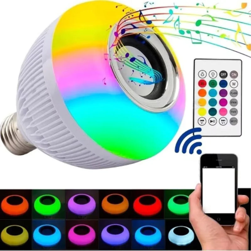 Caixa de Som com Lâmpada Led Bluetooth C Controle Rgb 12W