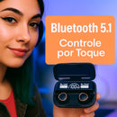 Fone de ouvido Bluetooth 5.1 com estojo LED digital, à prova d'água, potente, bateria de longa duração, controle por toque