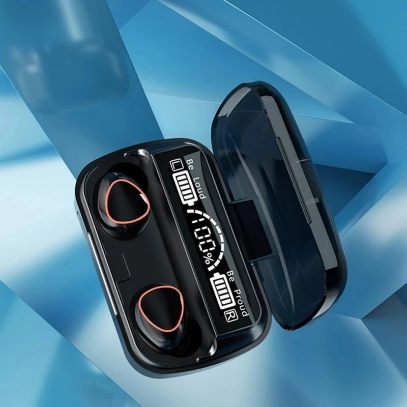 Fone de ouvido Bluetooth 5.1 com estojo LED digital, à prova d'água, potente, bateria de longa duração, controle por toque