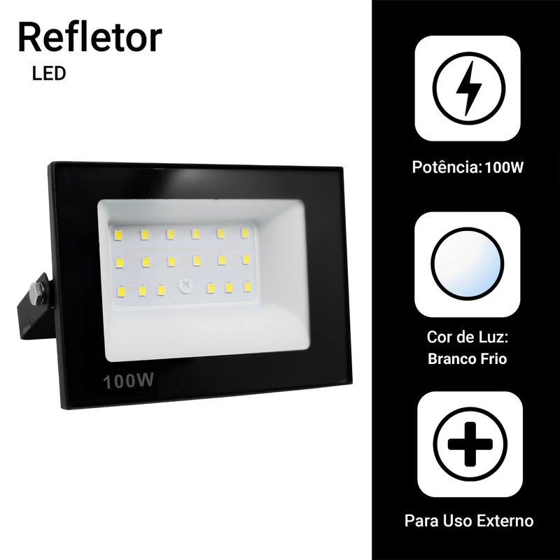 Kit 2 Refletores Led 100W Spotlight Bivolt A Prova D'água Ip66 Cor Luz Branca Fria