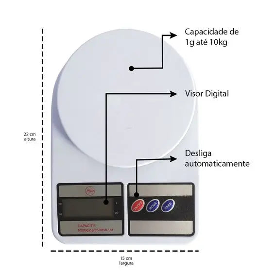 Balança Digital de Cozinha Alta Precisão 10kg